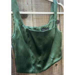 NWT Aritzia TEN By Babaton Elevate Sz XS Satin Emerald Green Crop Corset Top
